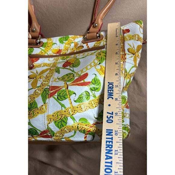 Tignanello Leather & Canvas Tote Bag Purse With Floral Insects & Chain Print - Picture 6 of 11